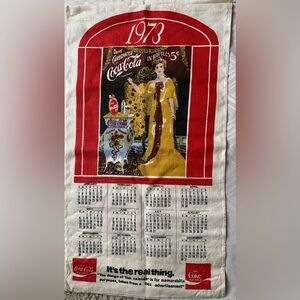 VTG Calendar Coca-Cola Linen Tea Towel 1973 Advertisement